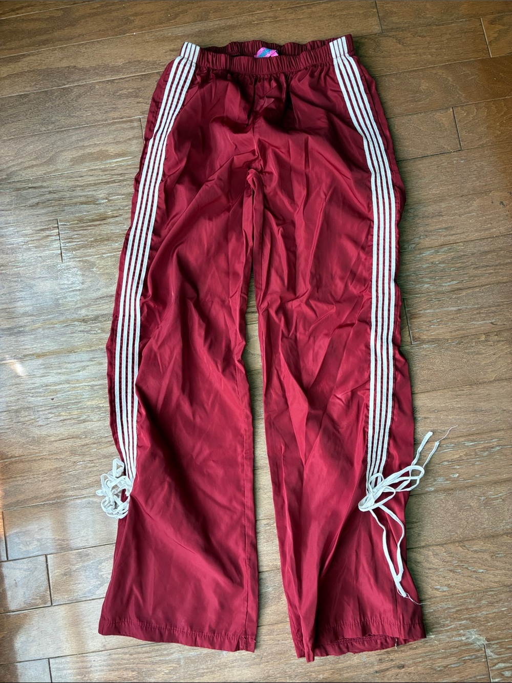 Edikted Burgundy Track Pants with White Side Stripes
